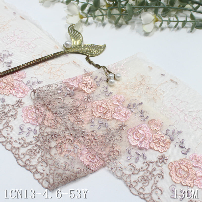 【1pack】-freedombeauty|Pink Mesh French Style Single-Sided Small Flower Embroidery Lace Trim 21cm Clothing Home Textile Lace Trim DIY Accessories