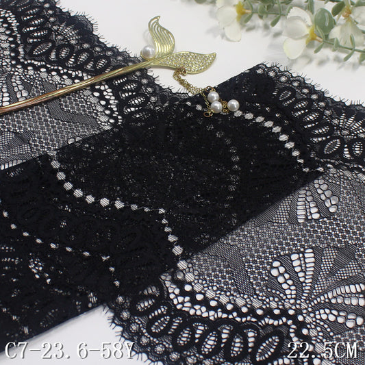 freedombeauty|Black Double Wave Asymmetric Ethnic Flower Lightweight Elastic Eyelash Clothing Home Textile Lace Trim Accessories