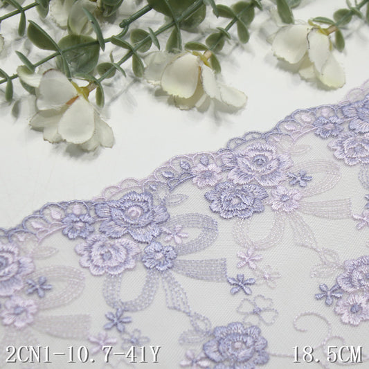 【1pack】-Freedombeauty | Gray Unilateral Bow French Style Small Flower Embroidery Lace 18cm Clothing Home Textile Lace Accessories