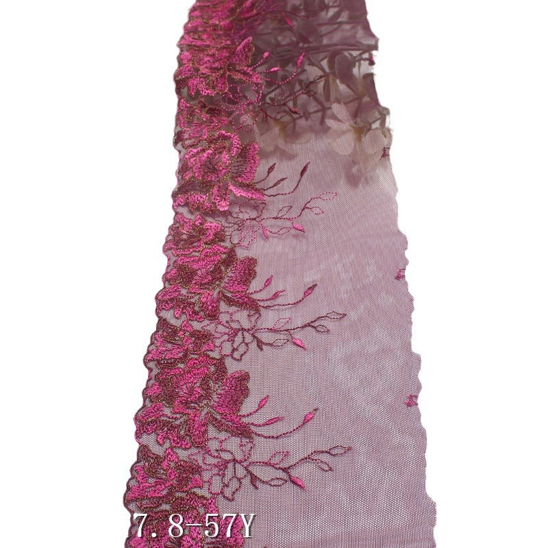 【1pack】-freedombeauty|Rose Red Mesh Single Edge Gold Thread Flower Embroidery Trim Clothing Curtain 13cm Lace Trim Accessories
