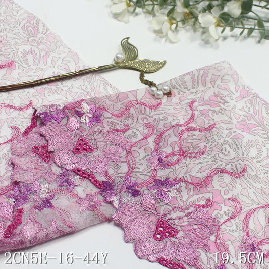 【1pack】-freedombeauty|Pink Printed Mesh Single-Sided Ancient Style Flower Embroidery Lace Trim Traditional Hanfu Lace Trim DIY Accessories