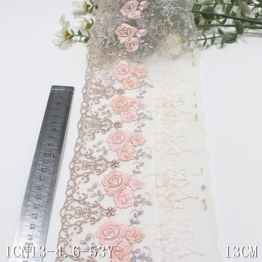 【1pack】-freedombeauty|Pink Mesh French Style Single-Sided Small Flower Embroidery Lace Trim 21cm Clothing Home Textile Lace Trim DIY Accessories