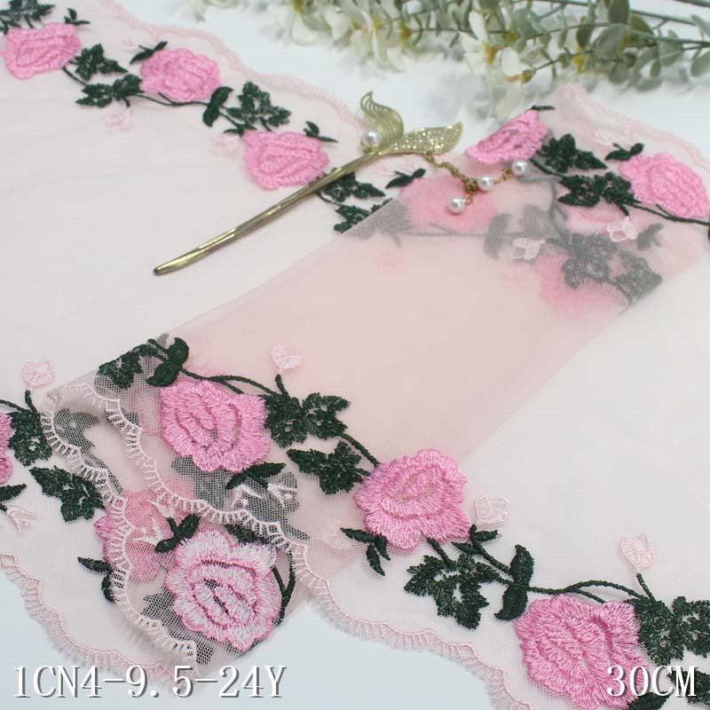 【1pack】-freedombeauty|Two-Color Mesh Ancient Style Wide Double-Sided Flower Embroidery Lace DIY Clothing Curtain Lace Trim Accessories