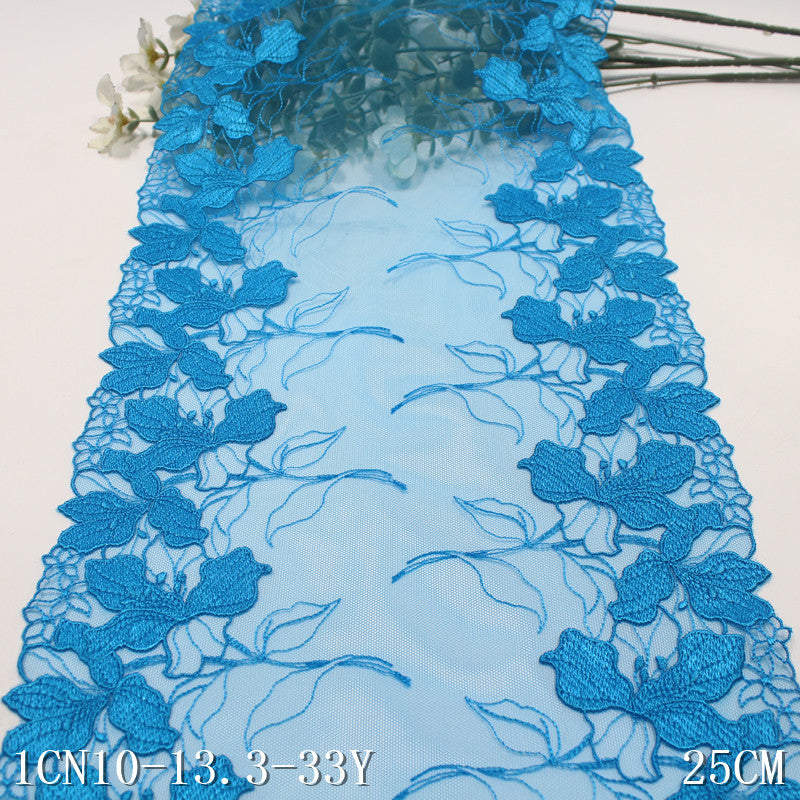 【1pack】-freedombeauty|Coast Blue Double-Sided Vintage Flower Embroidery Lace 25cm Curtain Sofa Cushion Lace Trim DIY