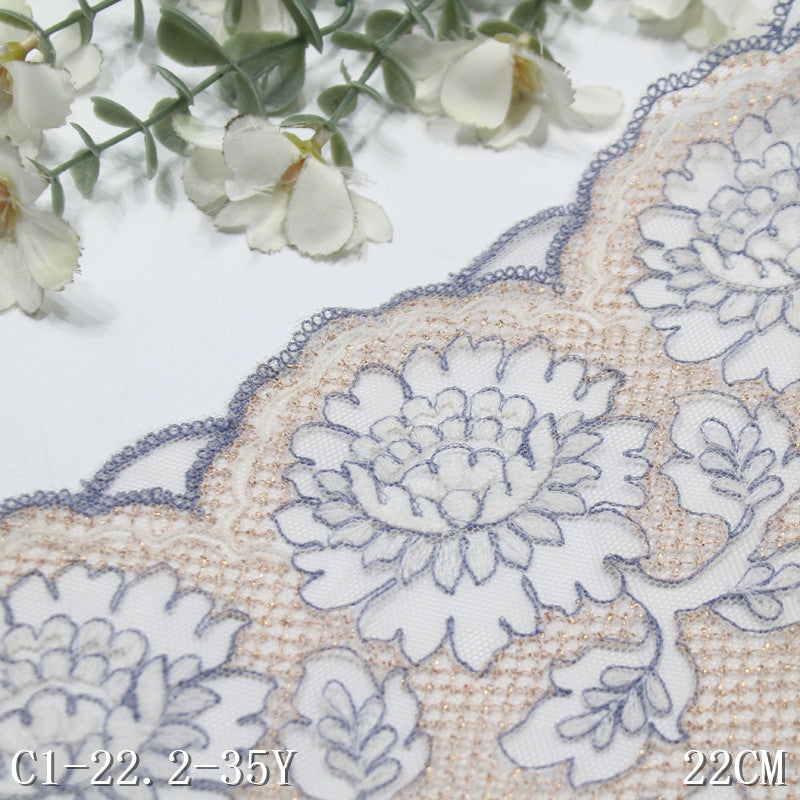 【1pack】-freedombeauty|White Mesh Double-Sided Gold Thread Classical Flower Embroidery Trim Curtain Sofa Cushion Lace Trim Accessories