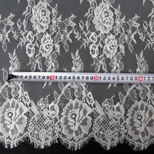 FREEDOMBEAUTY | High-quality pressed yarn big flower combination nylon warp knitted eyelash lace, medium and large lace factory women's skirt lace