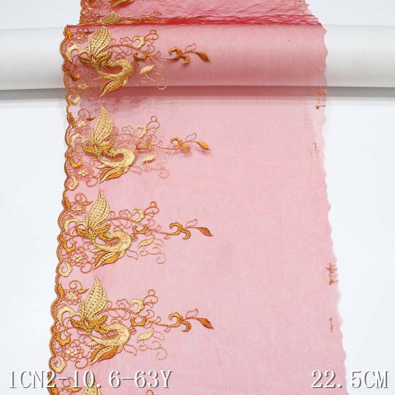 freedombeauty|Embroidered Lace Single Side Red 3D Gold Embroidered Hexagonal Net Base with Gold Thread Wedding Dress Cheongsam Clothing Accessories