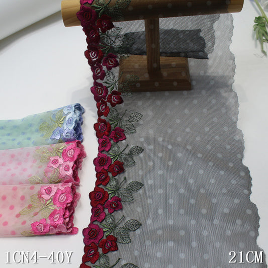 【1pack】-Freedombeauty | Multi-Color Series Dotted Prints Mesh Single Bilateral Classic Flower Embroidery Lace Clothing Home Textile Accessories DIY