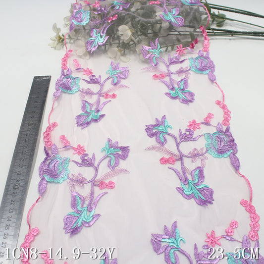 【1pack】-Freedombeauty | Two-Tone Bilateral Antique Exquisite Flower Embroidery Lace 23cm Curtain Sofa Cushion Lace Accessories