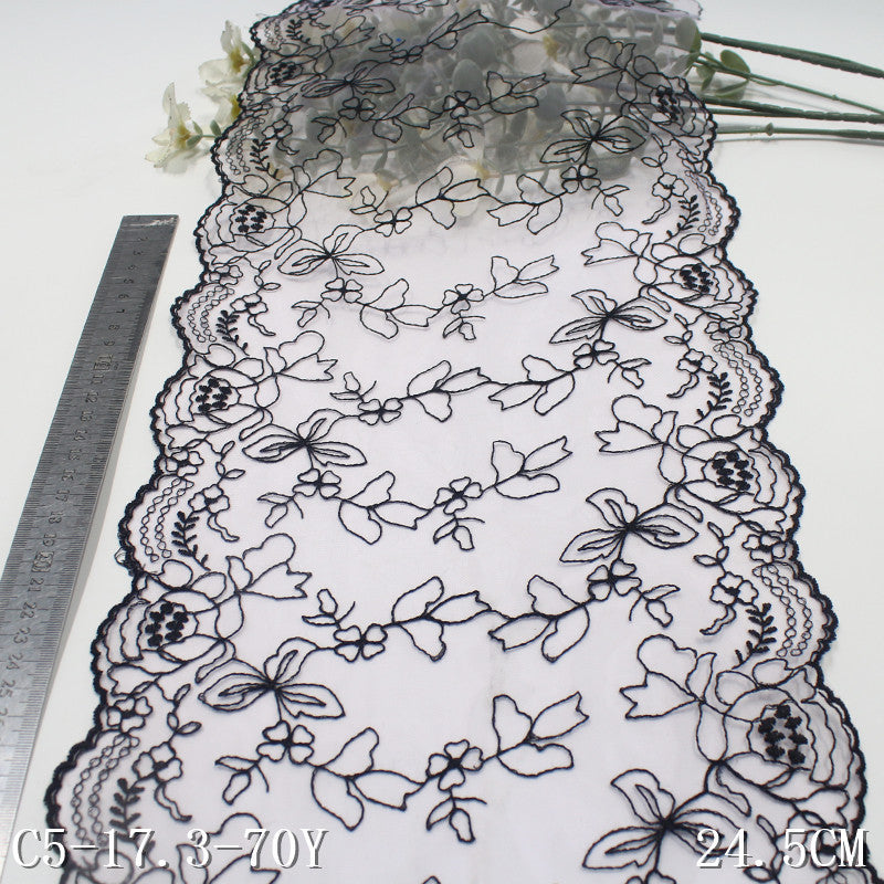 【1pack】-Freedombeauty | Blue Grenadine Bilateral French Flower Embroidery Lace 24cm Clothing Home Textile Lace Accessories DIY