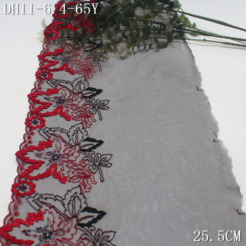 【1Pack】-Freedombeauty | American black mesh red gold thread maple leaf flower embroidery lace 25.5cm sexy clothing accessories