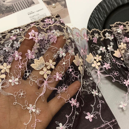 FREEDOMBEAUTY | In-stock tulip bow embroidery mesh lace fabric DIY clothing decoration design