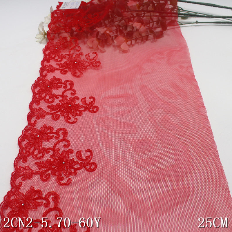 FREEDOMBEAUTY | Red mesh embroidery lace national style hot diamond pattern, cheongsam Hanfu clothing lace accessories