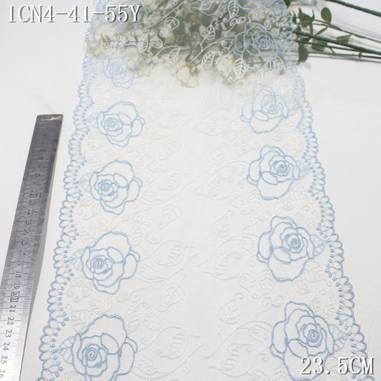 FREEDOMBEAUTY | blue and white mesh embroidery lace rose flower branches and leaves, girl skirt decoration handmade lace accessories