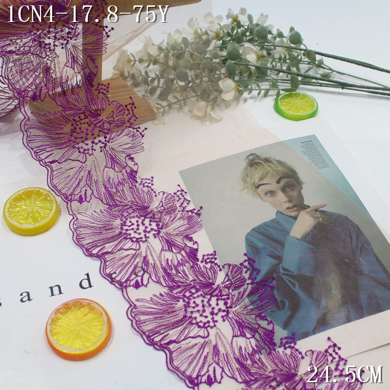 FREEDOMBEAUTY | purple gold thread poppy flower mesh embroidery lace 24.5cm sex clothing lace accessories