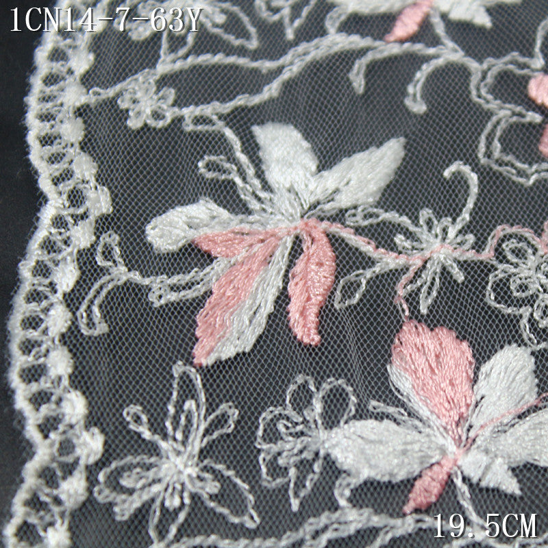 【1Pack】-Freedombeauty | French small fresh white mesh pink flower cluster texture embroidery lace 19.5cm veil jewelry accessories