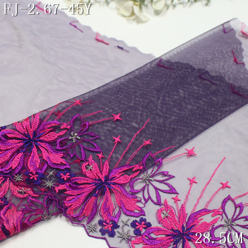 FREEDOMBEAUTY | Exotic Rose Purple Bloom Flower Star Mesh Embroidery Lace, Clothing Merchandise Decoration DIY Accessories