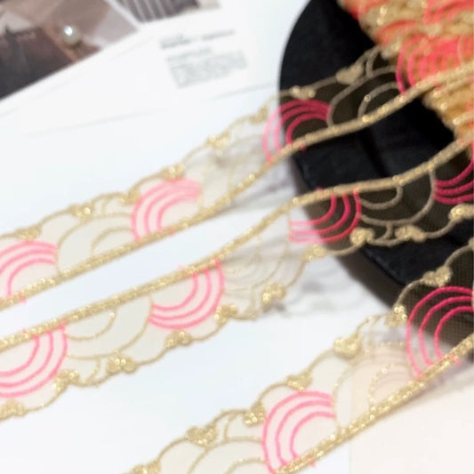 FREEDOMBEAUTY | Spot sparkling gold thread mesh yarn love embroidery lace clothing DIY accessories design