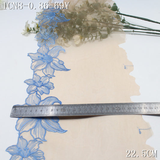 【1Pack】-Freedombeauty | Classic multi-color unilateral lily flower mesh embroidery lace 22.5cm clothing accessories DIY accessories