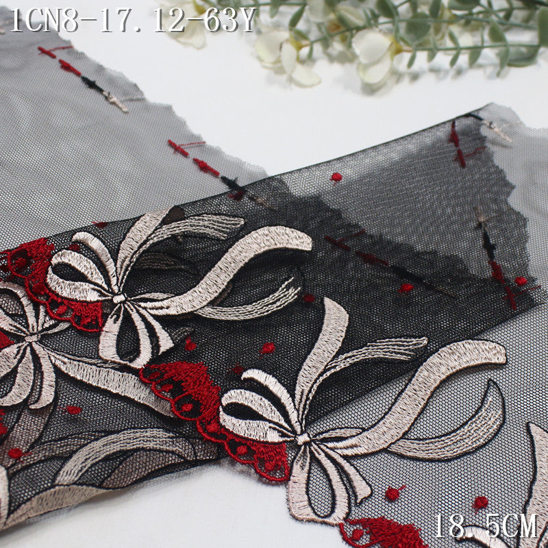 【1Pack】-Freedombeauty | Black mesh single-sided bow floral decoration party embroidery lace 26cm clothing jewelry home textile accessories