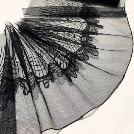 FREEDOMBEAUTY | Spot retro black simple middle embroidery mesh lace accessories decorative design DIY clothing fabric