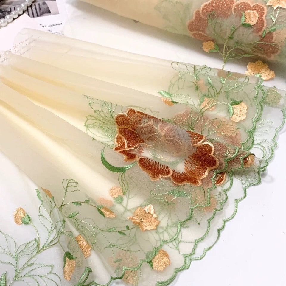 FREEDOMBEAUTY | Spot bright gold thread embroidery mesh lace accessories decoration DIY design clothing