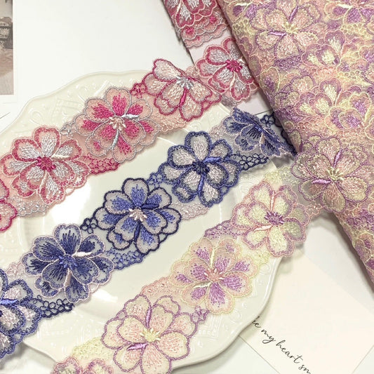 FREEDOMBEAUTY | In Stock Exquisite Macaron Mesh Embroidery Lace Accessories Decorative Fabric Design Clothing DIY