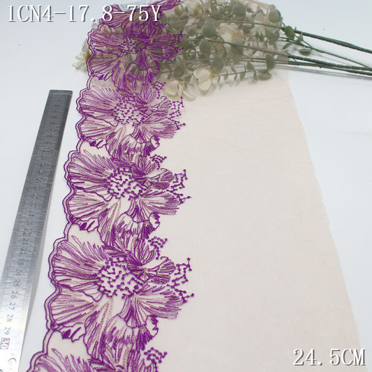 FREEDOMBEAUTY | purple gold thread poppy flower mesh embroidery lace 24.5cm sex clothing lace accessories