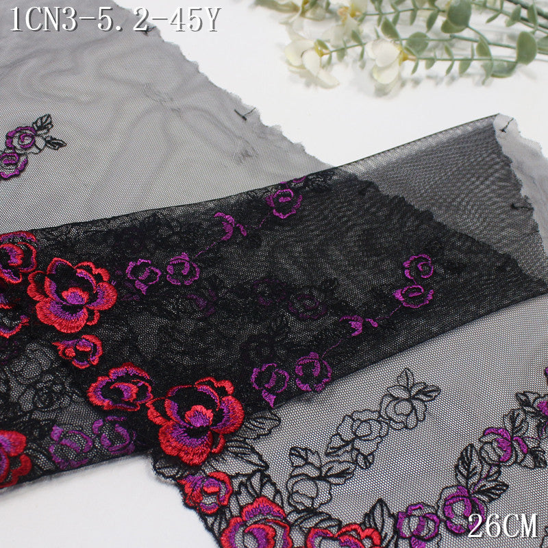 【1Pack】-Freedombeauty | European and American retro black mesh sexy gradual change flower embroidery lace 22cm clothing underwear DIY accessories