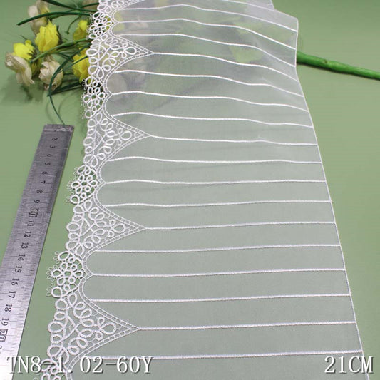 FREEDOMBEAUTY |【1pack】粉白两色简约水溶花纹横条图案刺绣花边21cm服饰辅料蕾丝花边