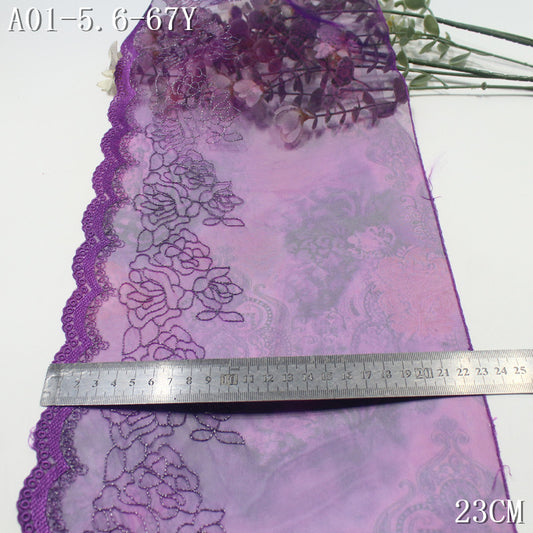 FREEDOMBEAUTY | Gold thread printed mesh embroidery lace retro pattern 23cm classical clothing cheongsam lace accessories
