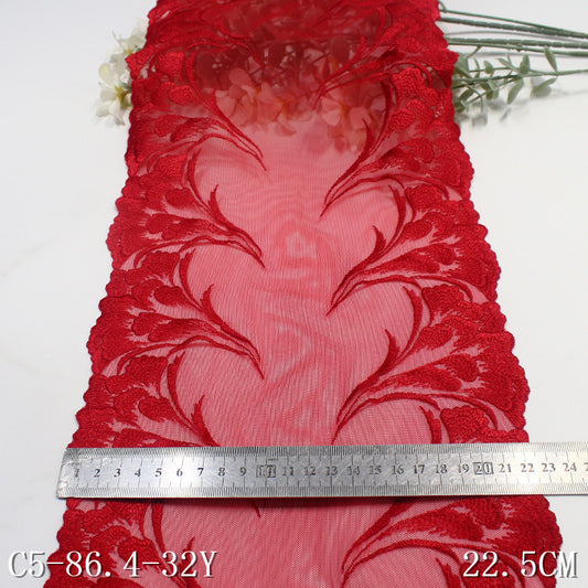 FREEDOMBEAUTY | Big red single/bilateral exquisite stamen embroidered lace 21cm underwear home textile lace accessories