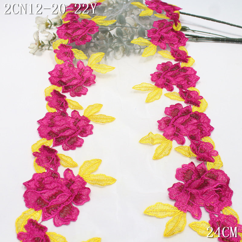 FREEDOMBEAUTY | Vintage Bilateral Rose Red Floral Mesh Embroidery Lace 24cm Clothing Underwear Home Lace Accessories