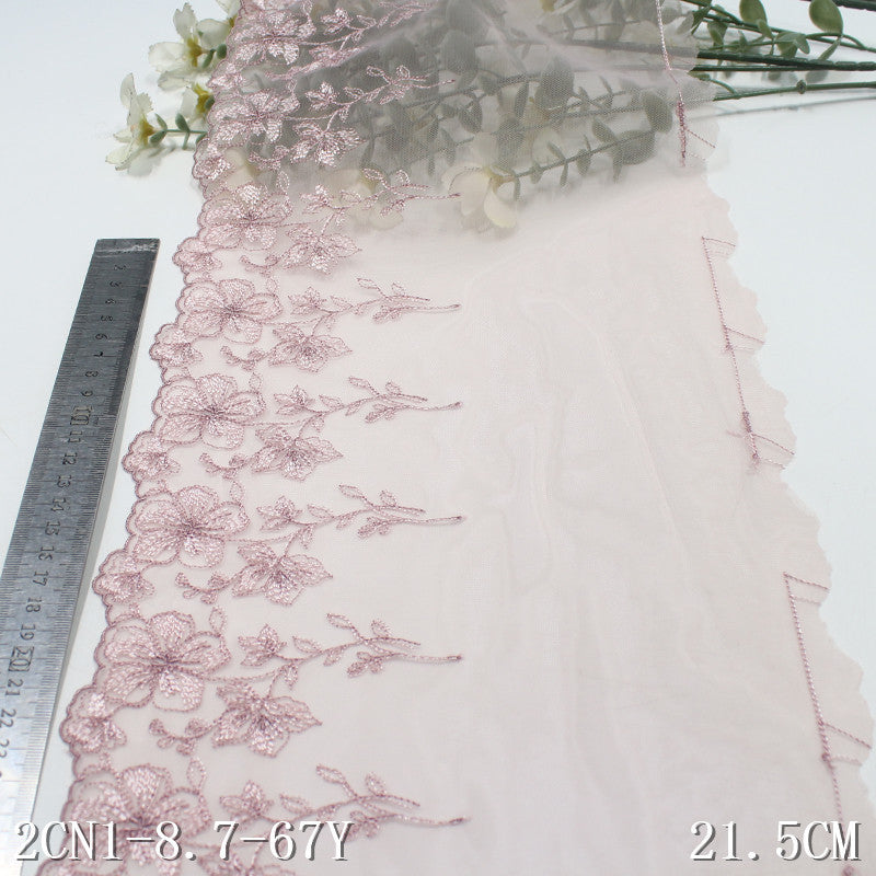 FREEDOMBEAUTY | Pink light mesh embroidery lace antique flower 21.5cm Hanfu ancient lace accessories
