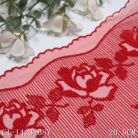 FREEDOMBEAUTY | Spot wholesale red mesh embroidery lace vertical pattern classical flower, clothing home sofa cushion lace accessories