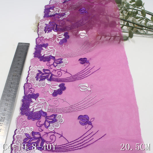 FREEDOMBEAUTY | Purple mesh tassel flower embroidery lace, performance clothes middle-aged clothing DIY lace accessories