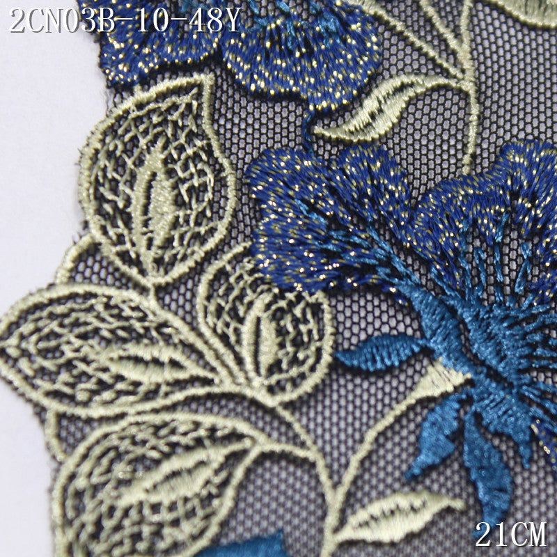 FREEDOMBEAUTY | Classical exquisite silver thread embroidery branches and leaves mesh yarn embroidery lace 21cm Hanfu dress skirt lace accessories