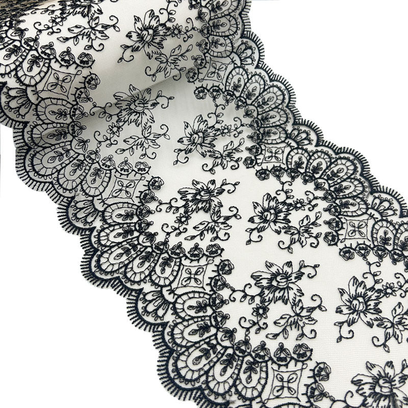 FREEDOMBEAUTY | Factory Spot Mesh Lines Delicate Embroidery Lace Accessories Wholesale Curtains Underwear Bra Lace Black