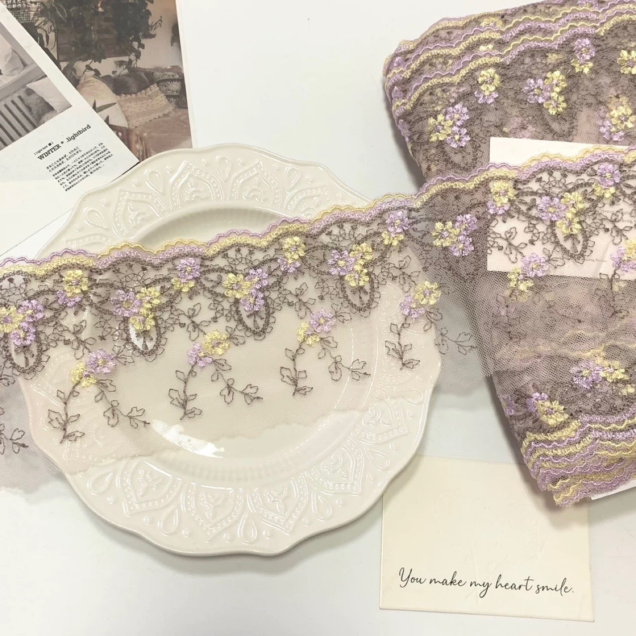 FREEDOMBEAUTY | Spot Macaron Embroidery Mesh Lace Accessories Design DIY Apparel Decorative Fabric