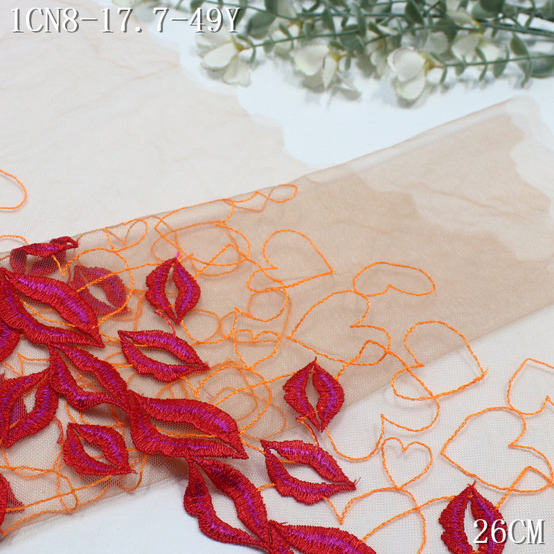 【1Pack】-Freedombeauty | Embroidery lace flame red lips love fashion light mesh 26cm underwear clothing DIY lace accessories