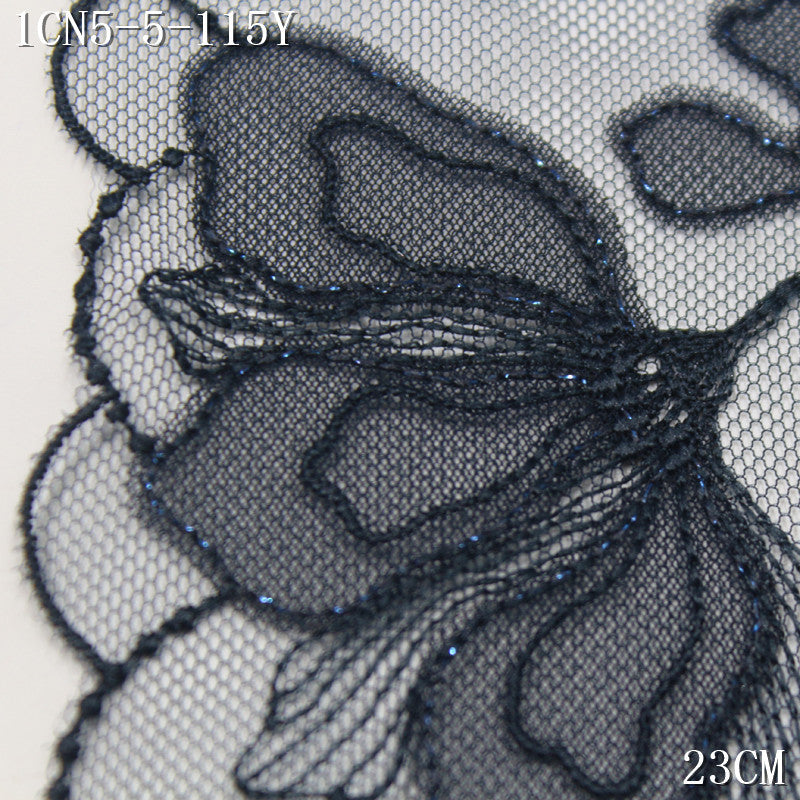 FREEDOMBEAUTY | Dark gray and blue light mesh silver thread flower embroidery lace, clothing underwear lace accessories DIY