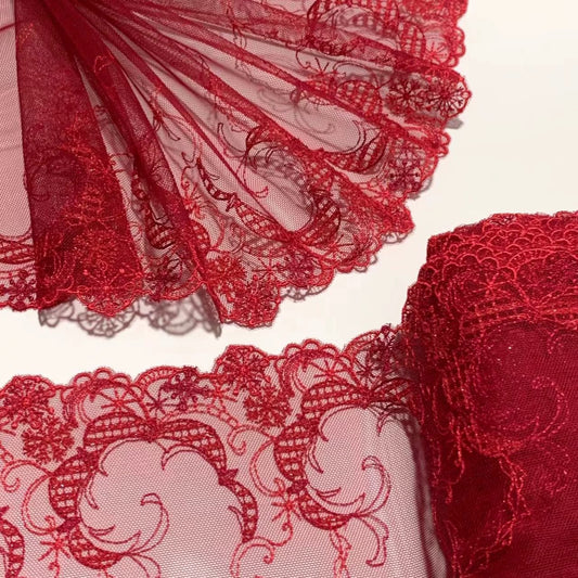 FREEDOMBEAUTY | Spot court wind snowflake embroidery dark red mesh lace accessories decorative design