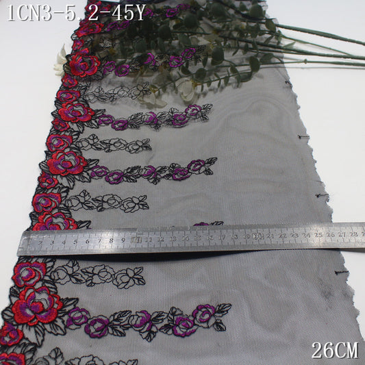 【1Pack】-Freedombeauty | European and American retro black mesh sexy gradual change flower embroidery lace 22cm clothing underwear DIY accessories