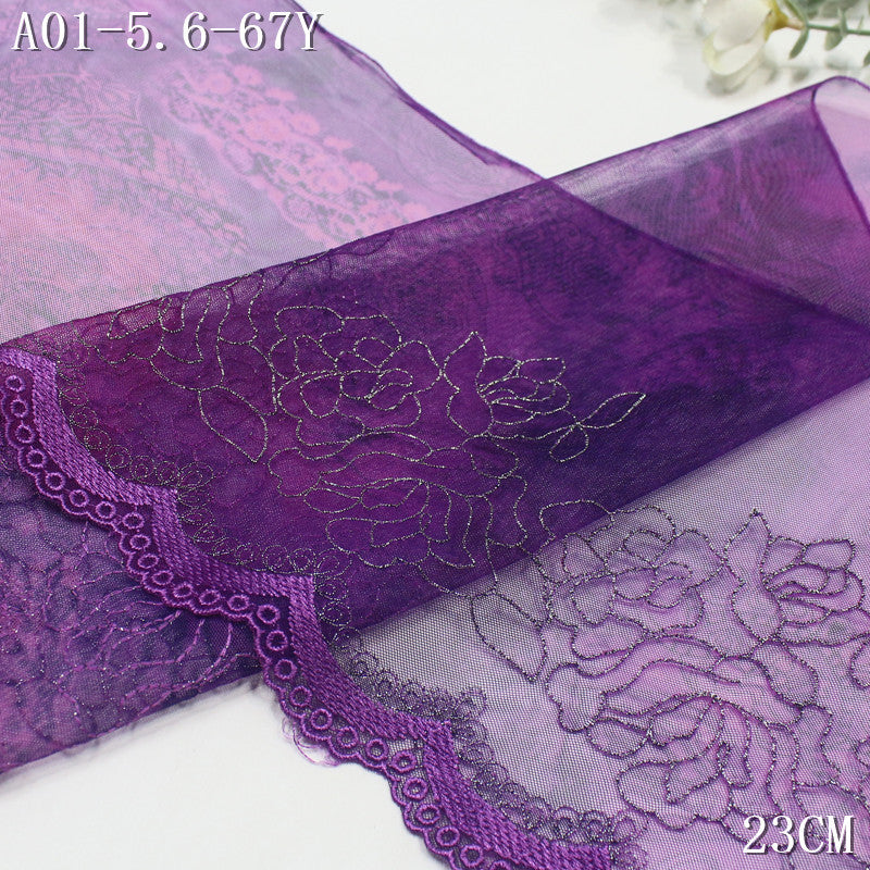 FREEDOMBEAUTY | Gold thread printed mesh embroidery lace retro pattern 23cm classical clothing cheongsam lace accessories