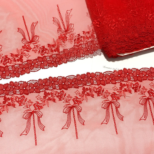FREEDOMBEAUTY | Spot big red hollow water-soluble edge court style bow embroidery mesh lace accessories