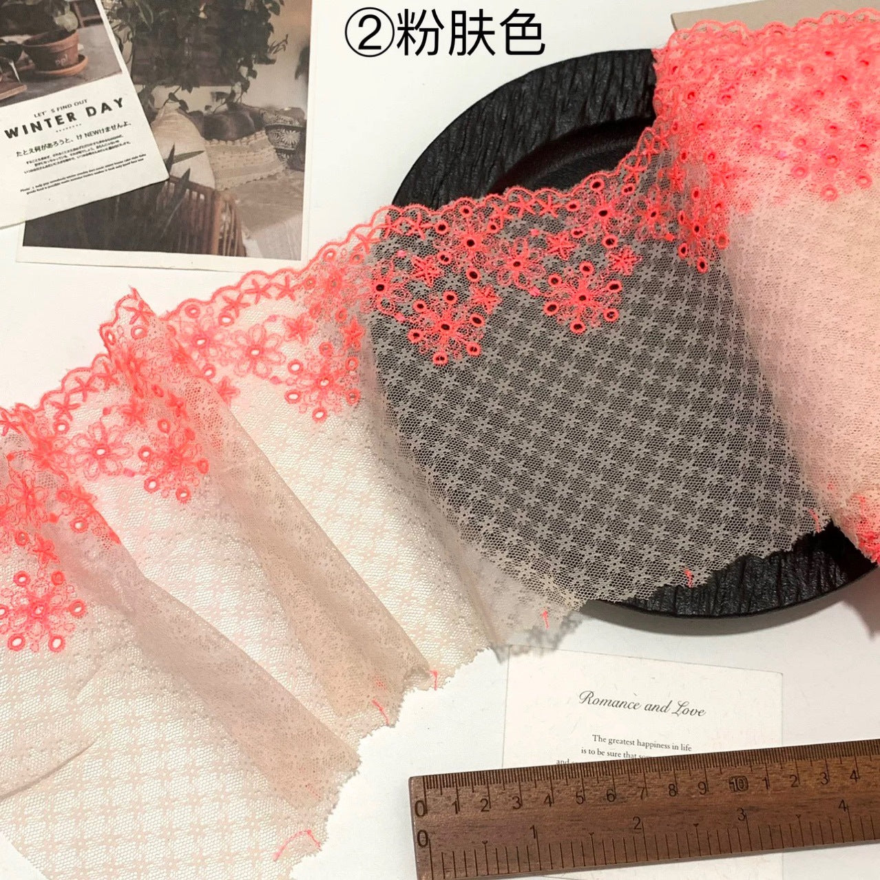 FREEDOMBEAUTY | Bright pink green hollow embroidery jacquard lace lace accessories decorative design DIY