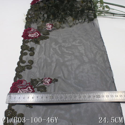 FREEDOMBEAUTY | Black mesh embroidery lace classical flower 20cm curtain sofa cushion DIY lace lace accessories
