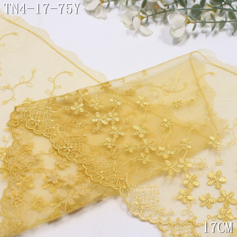 【1Pack】-Freedombeauty | French black and yellow mesh yarn single wave small floral vine embroidery lace 17cm Lolita clothing home textile accessories
