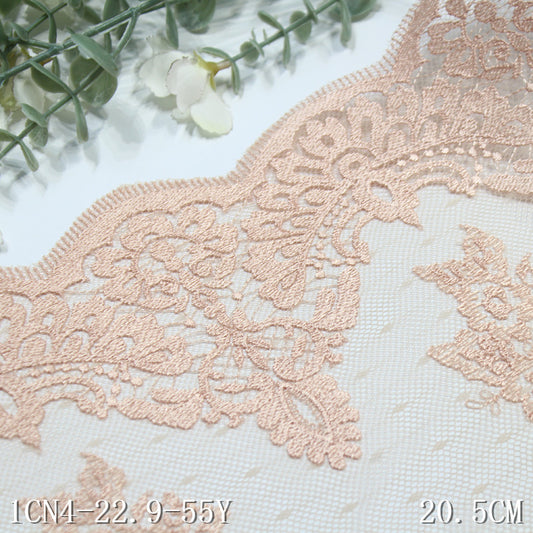 FREEDOMBEAUTY | Apricot classical embossing pattern lace mesh embroidery lace, high-end clothing sofa cushion lace accessories
