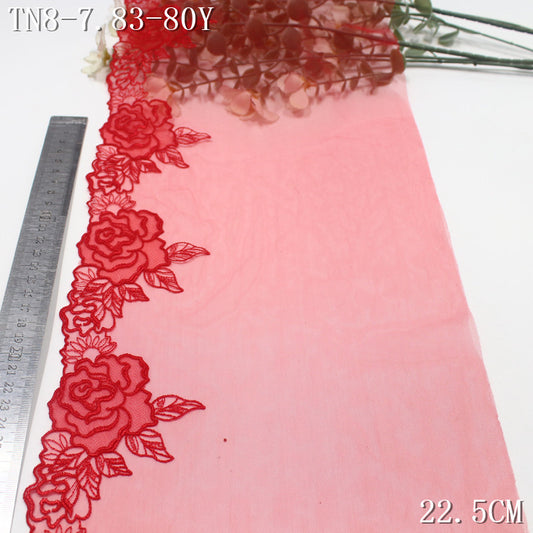 FREEDOMBEAUTY | Red rose flower light mesh embroidery lace, wedding headgear underwear lace accessories